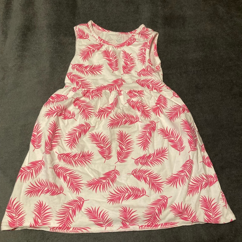 Palm Branch Pink & White Tank Top Dress with Pockets Girls Size 5t
